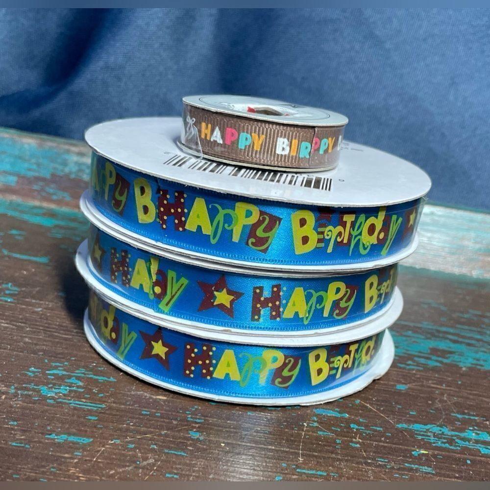 4 HAPPY BIRTHDAY THEME! 2 Styles New Rolls Ribbon Arts & Crafts NWT